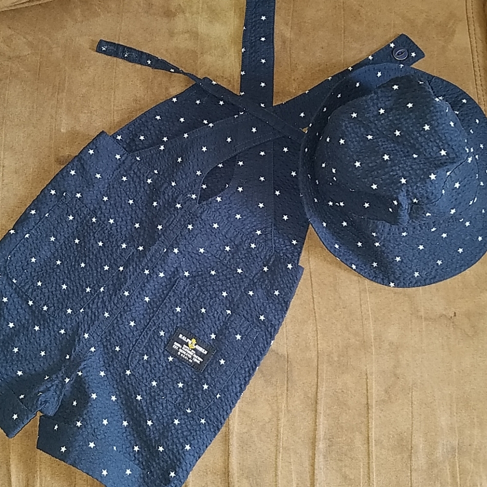 Polo overalls and hat 3 months